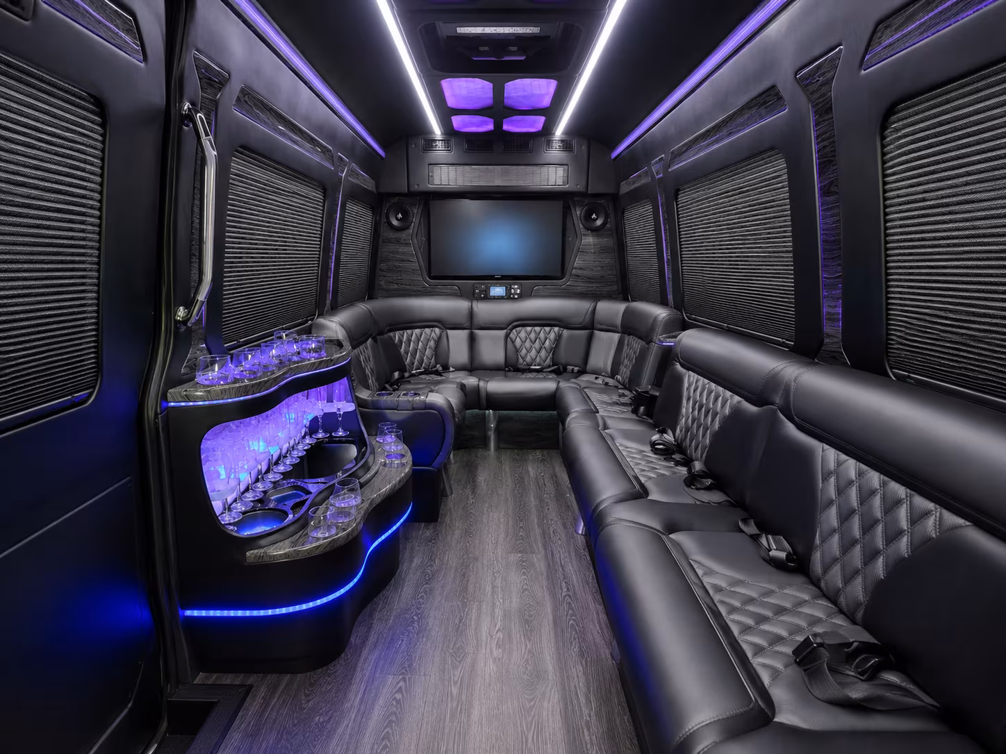 lawrence 15 passenger party bus inside